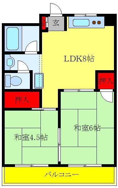 矢澤ハイツ(2DK/4階)の間取り写真