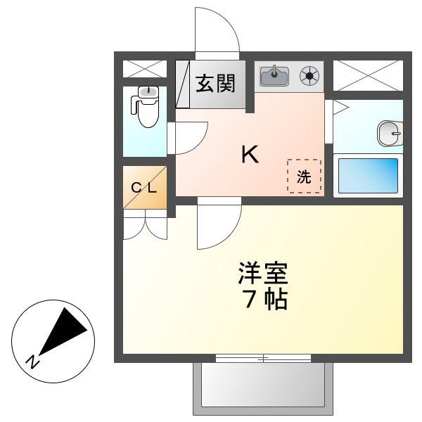 ニュークレインB棟(1K/2階)の間取り写真