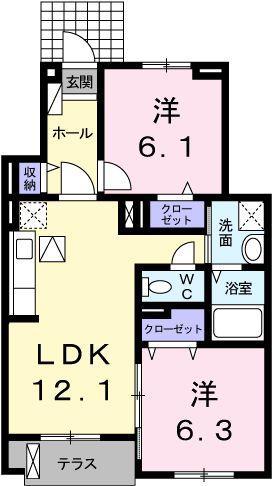 グラース・アンジュ(2LDK/1階)の間取り写真