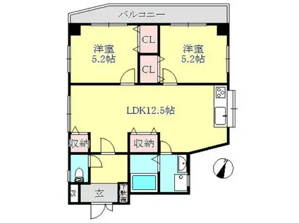 セイシェル神戸(2LDK/4階)の間取り写真