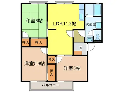 ヴィラ錦(3LDK/2階)の間取り写真