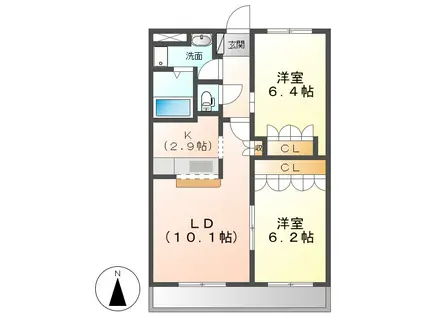 サンパレス(2LDK/2階)の間取り写真