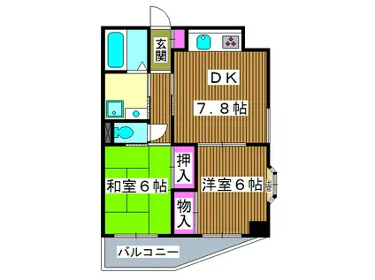 ヴィラ峯(2DK/8階)の間取り写真