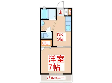 ルーミナスB棟(1DK/2階)の間取り写真