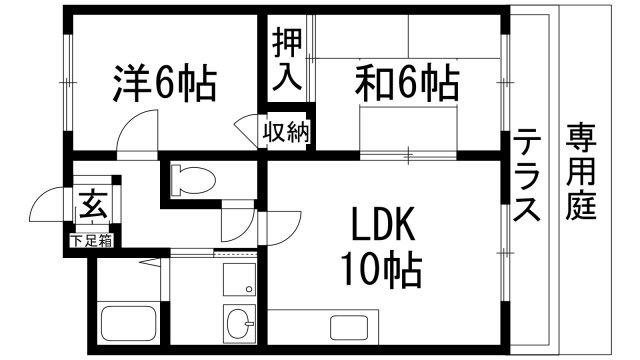 阪急宝塚線 中山観音駅 徒歩1分 3階建 築33年(2LDK/1階)の間取り写真