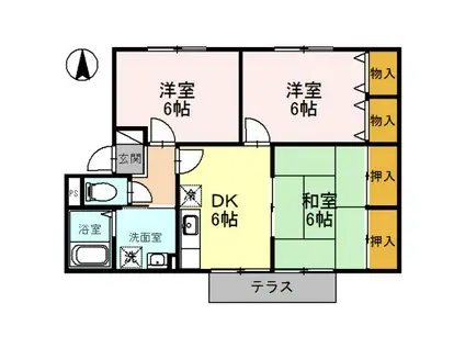 パセオアゼリオ B棟(3DK/1階)の間取り写真