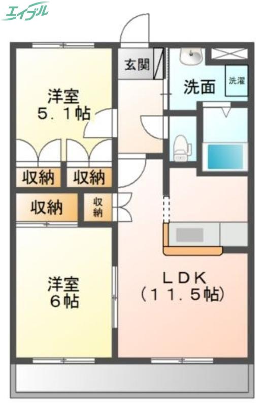 プロニティオオフク壱番館(2LDK/1階)の間取り写真