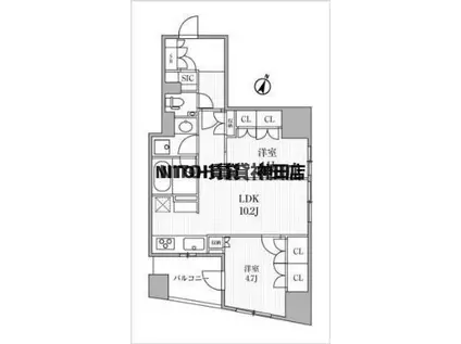 東京メトロ銀座線 神田駅(東京) 徒歩4分 12階建 築6年(2LDK/11階)の間取り写真