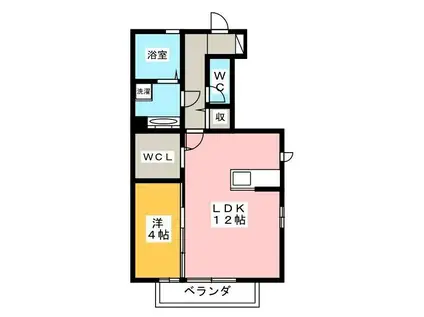 花水木F(1LDK/1階)の間取り写真