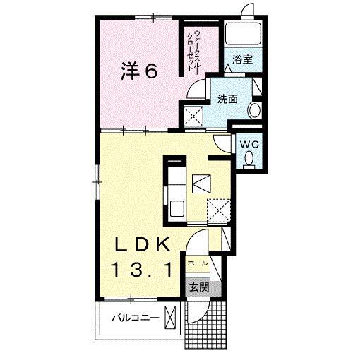 クラール鬼無 C(1LDK/1階)の間取り写真