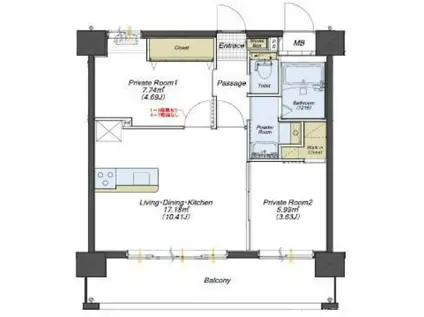 ナナザスタイル小笹(2LDK/3階)の間取り写真