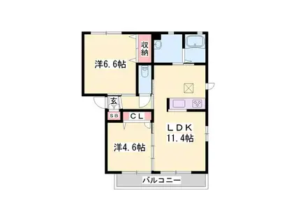 シャーメゾン高田井 B棟(2LDK/2階)の間取り写真