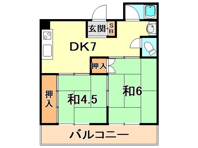 城山コーポラス(2DK/3階)の間取り写真
