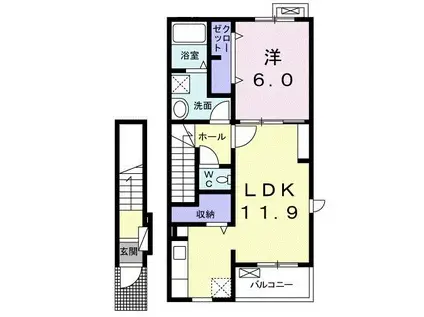 優竣弐番館(1LDK/2階)の間取り写真
