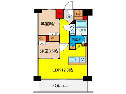 ザ・パークハビオ谷町六丁目テラス(2LDK/13階)の間取り写真