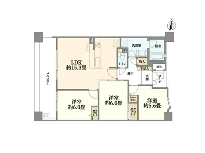 サンメゾン西宮北口ヴァンエレーブ(3LDK/3階)の間取り写真