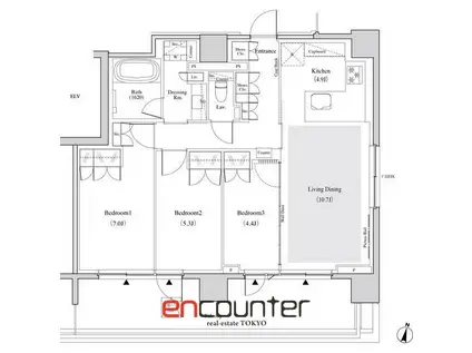 ザ・パークハビオ代々木(3LDK/8階)の間取り写真