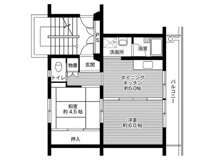 ヴィレッジハウス吉田宮小路II号棟(1LDK/1階)の間取り写真