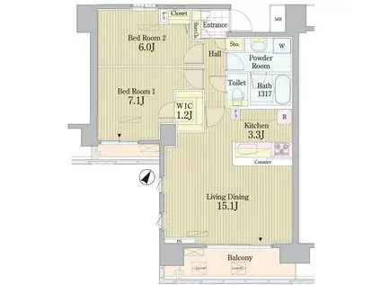 PRIME URBAN 東中野 COURT プライムアーバン東中野CO(2LDK/1階)の間取り写真