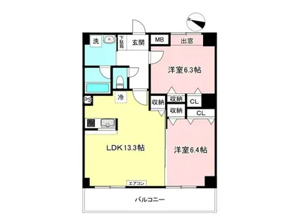 グランドール梶ヶ谷(2LDK/4階)の間取り写真