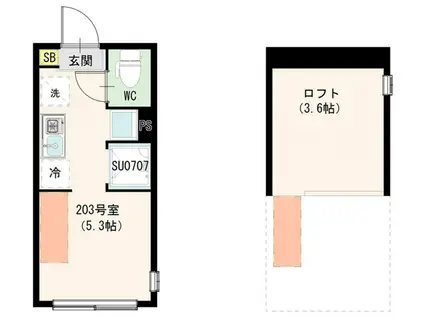 ハーモニーテラス練馬下石神井(ワンルーム/2階)の間取り写真