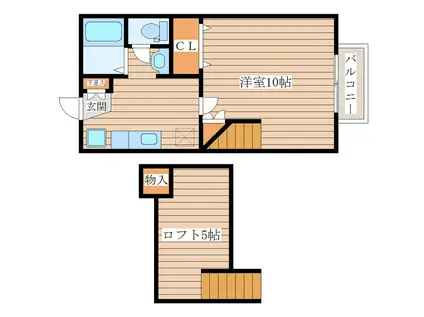 エスポワールシャトー 愛子I(1K/2階)の間取り写真