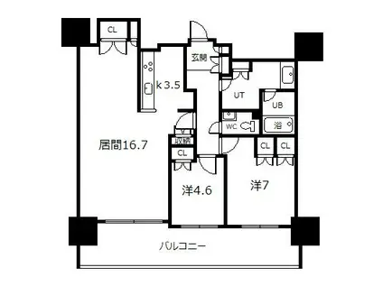 プレミスト旭川ザ・タワー1005(2LDK/10階)の間取り写真