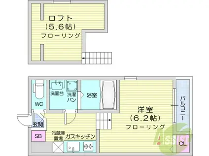 コンフォール仙台若林(1K/2階)の間取り写真