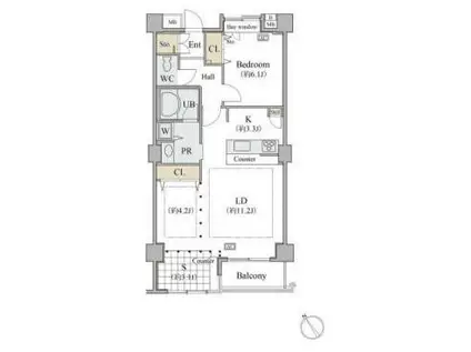 シャレール広尾 2号棟(1SLDK/2階)の間取り写真