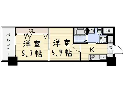 NO.65クロッシングタワーORIENT.BLD(2K/14階)の間取り写真