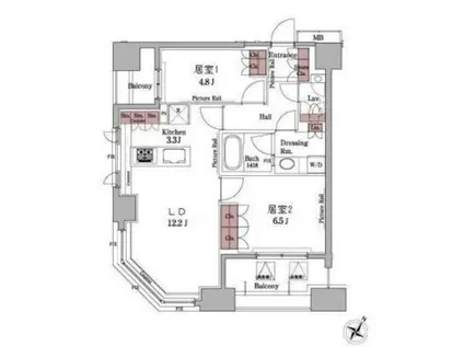 パークアクシス白金台(2LDK/12階)の間取り写真