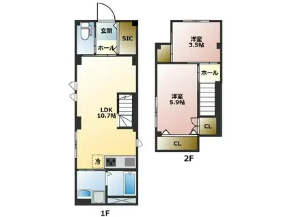 墨田区文花1丁目ビューノ(2LDK/1階)の間取り写真