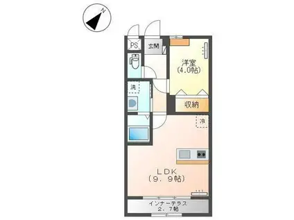 コスモタウン山の手(1LDK/1階)の間取り写真