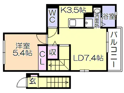 BRUNOIV(1LDK/2階)の間取り写真