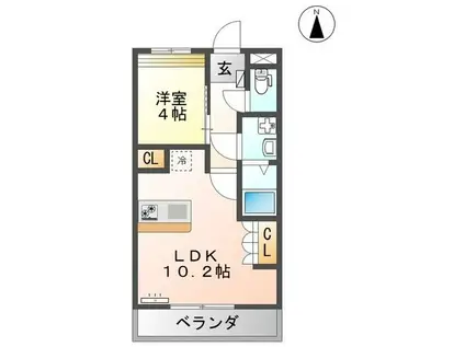 ローズガーデン(1LDK/3階)の間取り写真