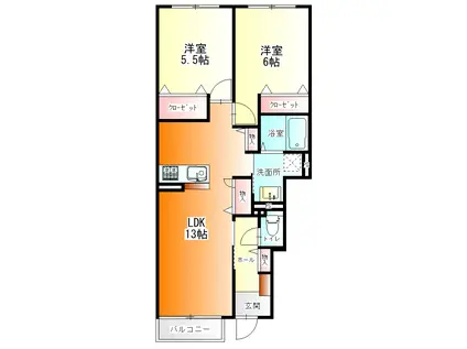 COCOON PALACE C(2LDK/1階)の間取り写真