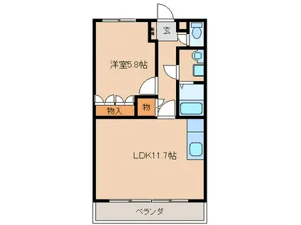 クニミLR(1LDK/2階)の間取り写真