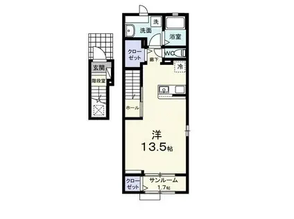 サンフラワーB(ワンルーム/2階)の間取り写真