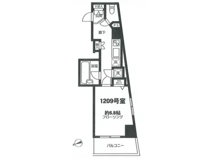 ユニロイヤル西早稲田 手割引 駐輪有 常時ゴミ出可 角2面窓(1K/12階)の間取り写真