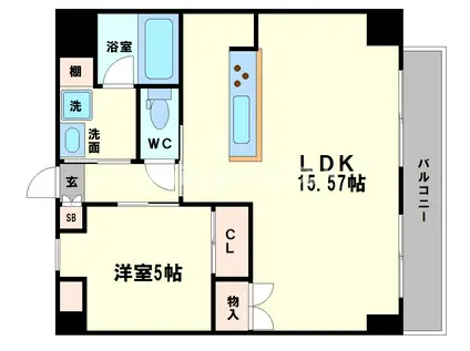 ICUBE弁天町(1LDK/2階)の間取り写真