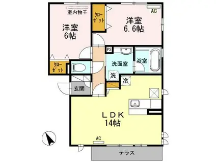 グランシャリオ 守山市播磨田町(2LDK/3階)の間取り写真