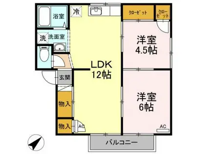 ドミール三和A棟(2LDK/1階)の間取り写真