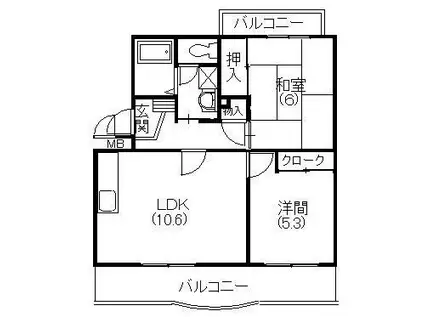 メディオ初生弐番館(2LDK/3階)の間取り写真