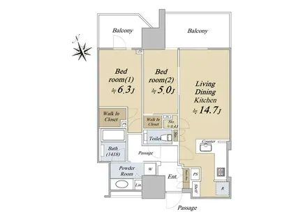 グランドヒルズ恵比寿(2LDK/12階)の間取り写真