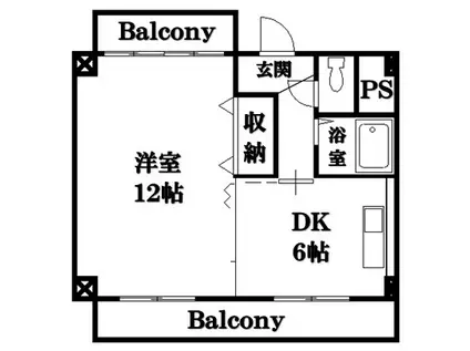 HRヒルズ(1DK/3階)の間取り写真