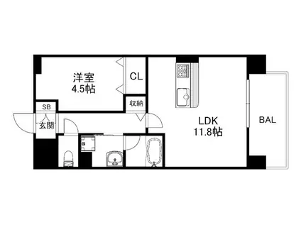 イーストERN WELLS(1LDK/2階)の間取り写真