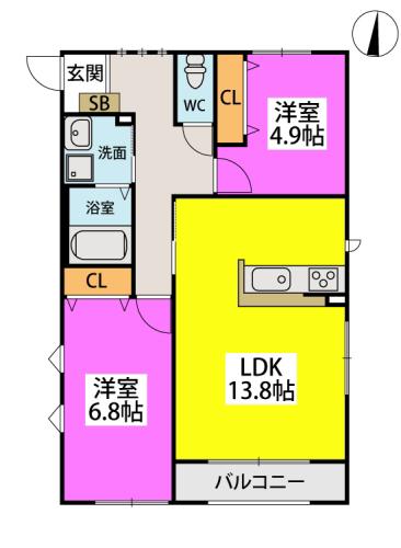 TASHIMARTERRACE(2LDK/2階)の間取り写真
