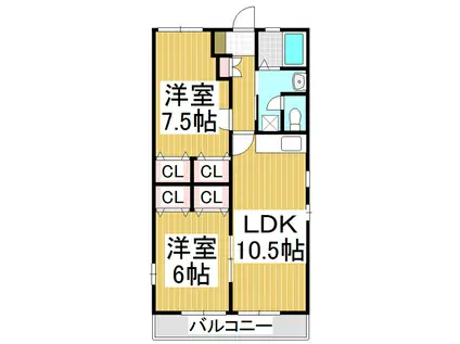 グレースハイム B棟(2LDK/1階)の間取り写真