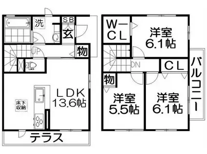 木屋町メゾネット(3LDK/1階)の間取り写真