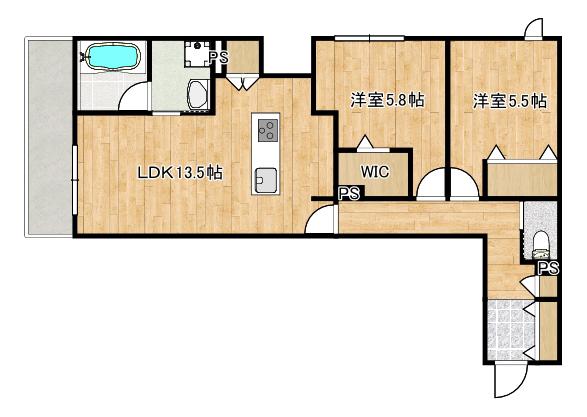 LA MAISON 千年(2LDK/3階)の間取り写真